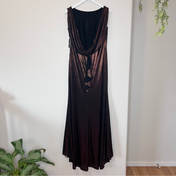 MAC DUGGAL Brown Metallic Cowl Back Column Gown Espresso NWT Size 10 49087 - Picture 2 of 8